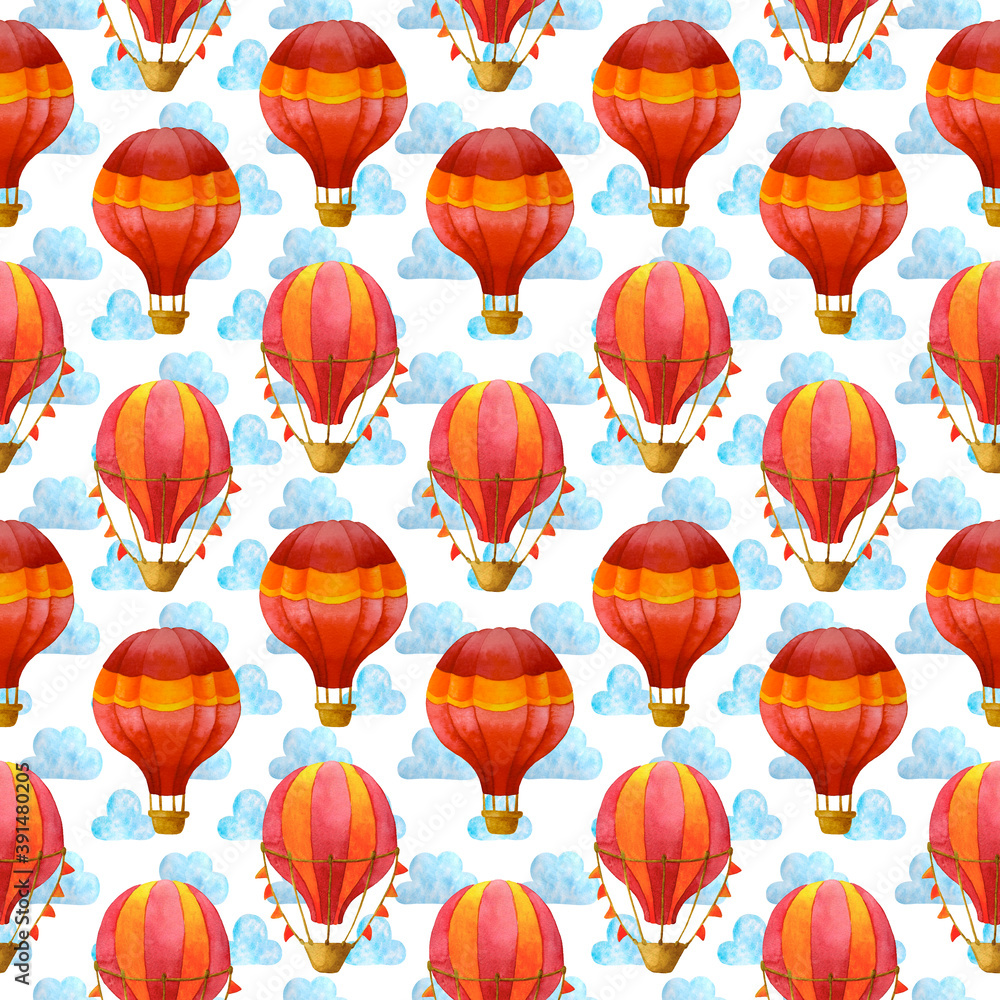 Hot air balloon watercolor seamless pattern Hot air balloon watercolor seamless pattern