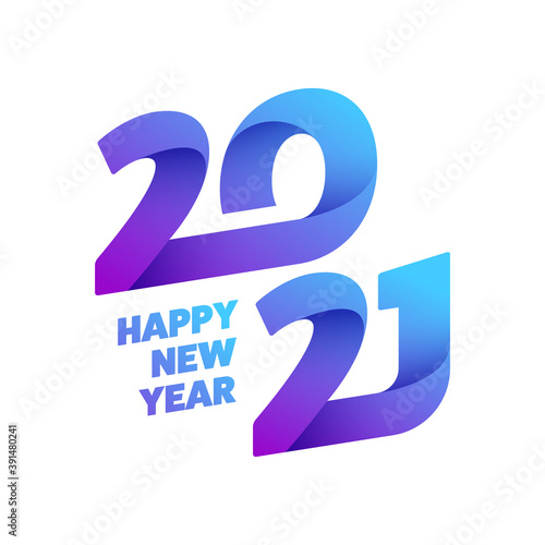 Gradient 2021 Happy New Year Text On White Background.