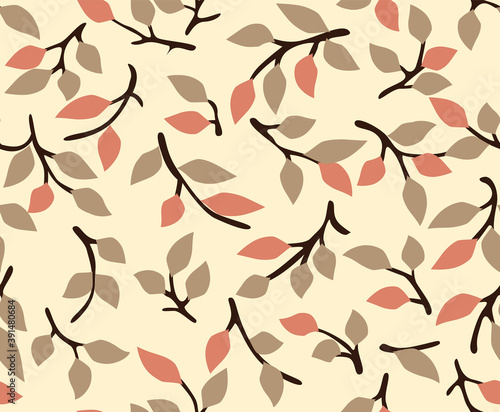 Japanese Autumn Leaf Branch Vector Seamless Pattern