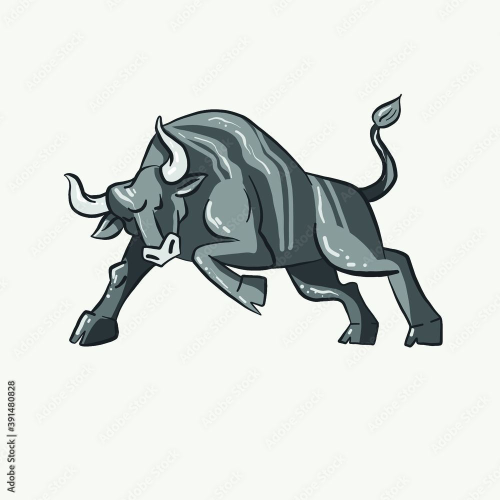 Obraz premium metal bull new year symbol. Chinese horoscope symbol. Snowflakes and lettering calligraphy congratulations Happy New Year.
