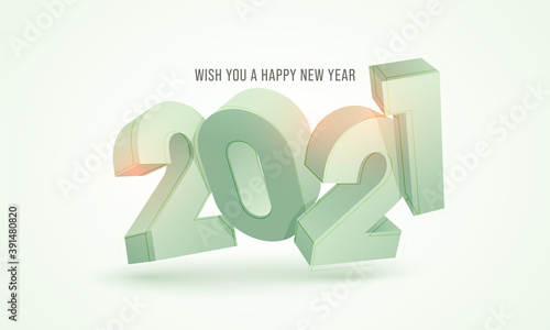 3D 2021 Number On Pastel Green Background For Happy New Year Celebration.