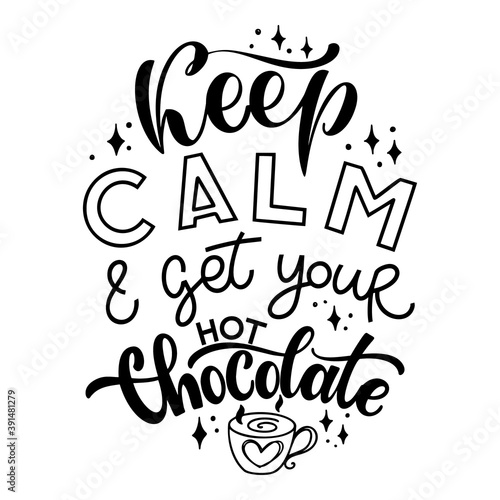 Chocolate hand lettering quote. Warm Christmas winter word composirion. Vector design elements for t-shirts, bags, posters, cards, stickers and menu