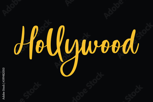 Hollywood Typography Yellow Color Text On Black Background