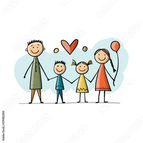 Happy family together, sketch for your design