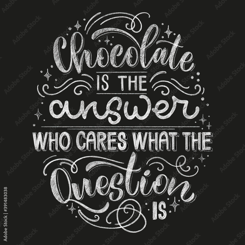 Chocolate hand lettering chalk quote. Christmas winter word composition. Vector design elements for t-shirts, bag, poster, card, sticker and menu Chocolate hand lettering chalk quote. Christmas winter word composition. Vector design elements for t-shirts, bag, poster, card, sticker and menu
