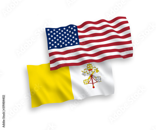 Flags of Vatican and America on a white background