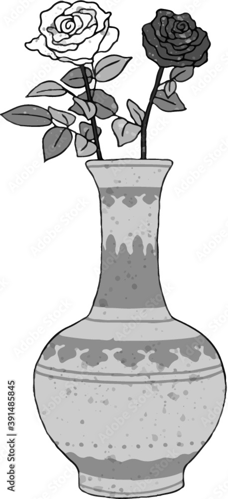 Vase Rosen Blume Blumenvase Comic Illustration Vase Rosen Blume Blumenvase Comic Illustration