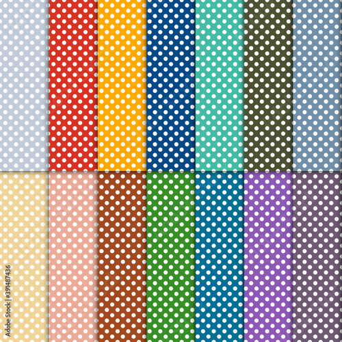 Set of Seamless Pattern or Texture with colorful Small Dots. Polka dot Fabric Collection. Casual Stylish Polka Dots Texture on Bright Backgrounds