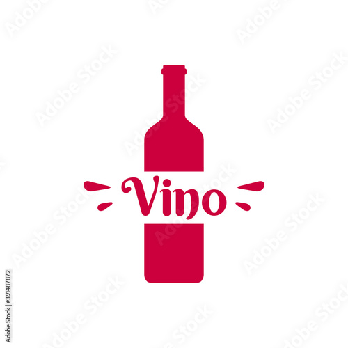 Logotipo con tipografía Vino en español en botella de vino en color granate