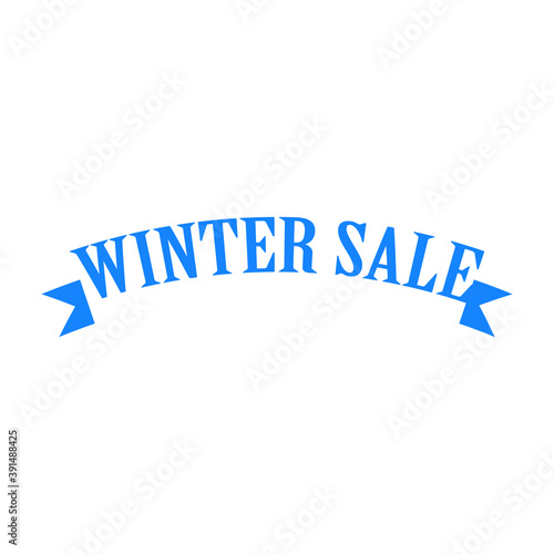 Rebajas de invierno. Logotipo lineal con tipografía Winter Sale como cinta en color azul
