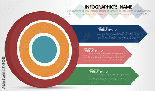 Three options, dart board, infographic template for business and goal presentation.