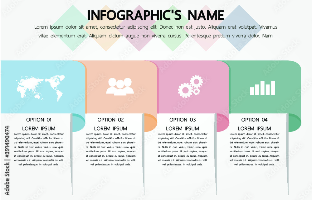 Fototapeta premium Four options infographic template with icons for business presentation