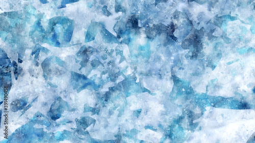 Watercolor abstract background. Winter texture. Ice and snow concept. Hand-drawn background for covers, postcards, textiles, prints.