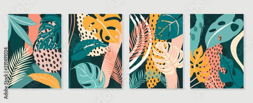 Botanical wall art vector set. Abstract wall art vector collection.  Abstract organic shape Art design for poster, print, cover, wallpaper, Minimal and  natural wall art. Vector illustration.