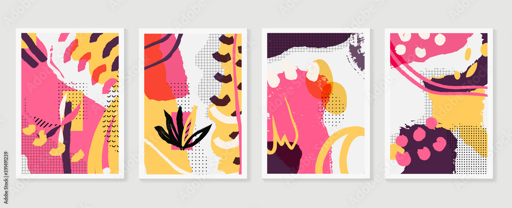 Fototapeta premium Abstract wall art vector collection. Abstract organic shape Art design for poster, print, cover, wallpaper, Minimal and natural wall art. Vector illustration.