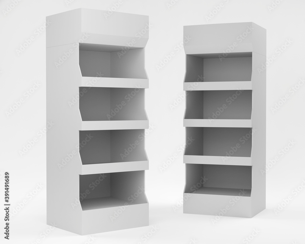 Empty POS Shelf Display Isolated On White. 3D render Empty POS Shelf Display Isolated On White. 3D render