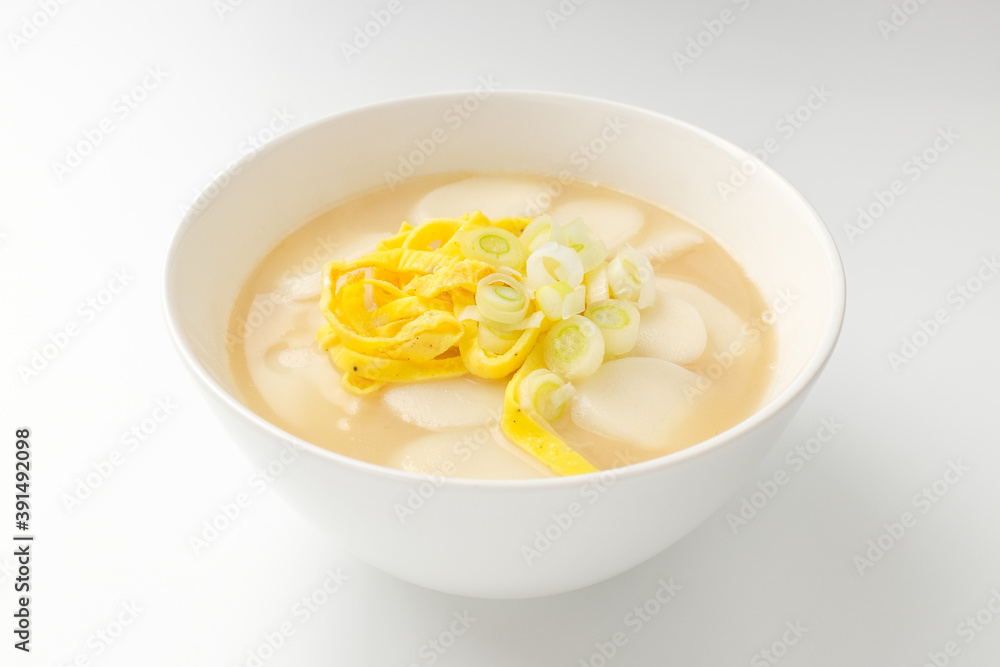 Rice cake soup on a white background Rice cake soup on a white background