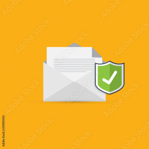 Email security concept, e-mail envelope with shield icon.