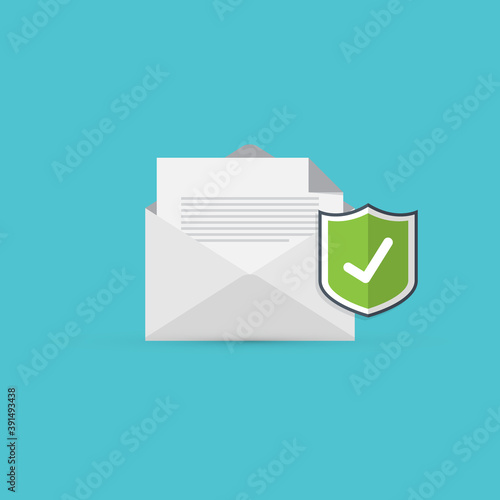 Email security concept, e-mail envelope with shield icon.
