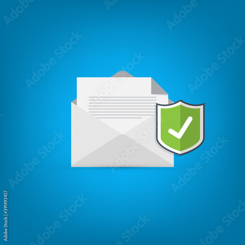 Email security concept, e-mail envelope with shield icon.