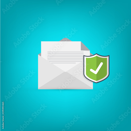 Email security concept, e-mail envelope with shield icon.