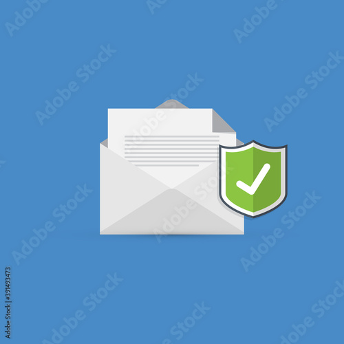 Email security concept, e-mail envelope with shield icon.