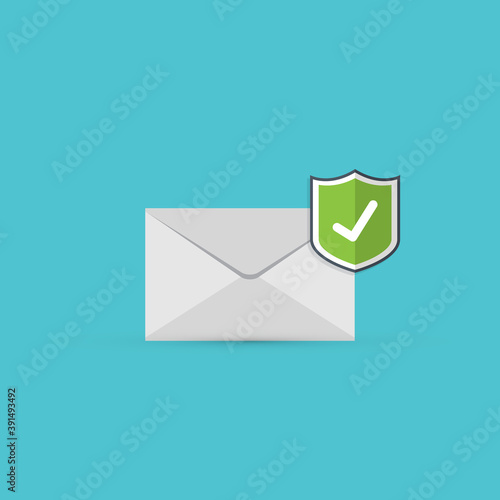 Email security concept, e-mail envelope with shield icon.