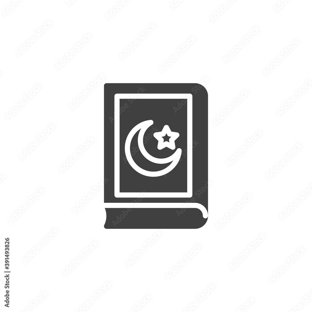 Holy Koran book vector icon. filled flat sign for mobile concept and web design. Quran book glyph icon. Symbol, logo illustration. Vector graphics Holy Koran book vector icon. filled flat sign for mobile concept and web design. Quran book glyph icon. Symbol, logo illustration. Vector graphics
