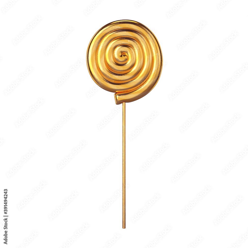 Gold swirled Lollipop isolated on white background, 3D render Gold swirled Lollipop isolated on white background, 3D render