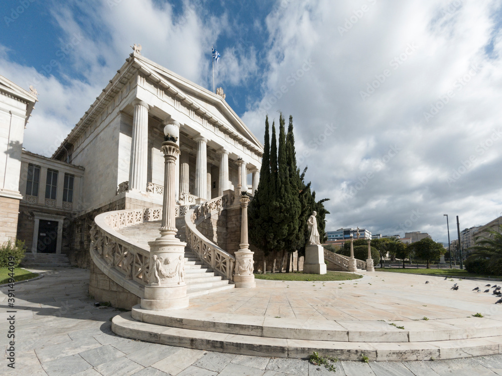 National Library of Athens, built in late 1800's and located in Panepistimiou avenue, in downtown Athens, Greece, Europe. 