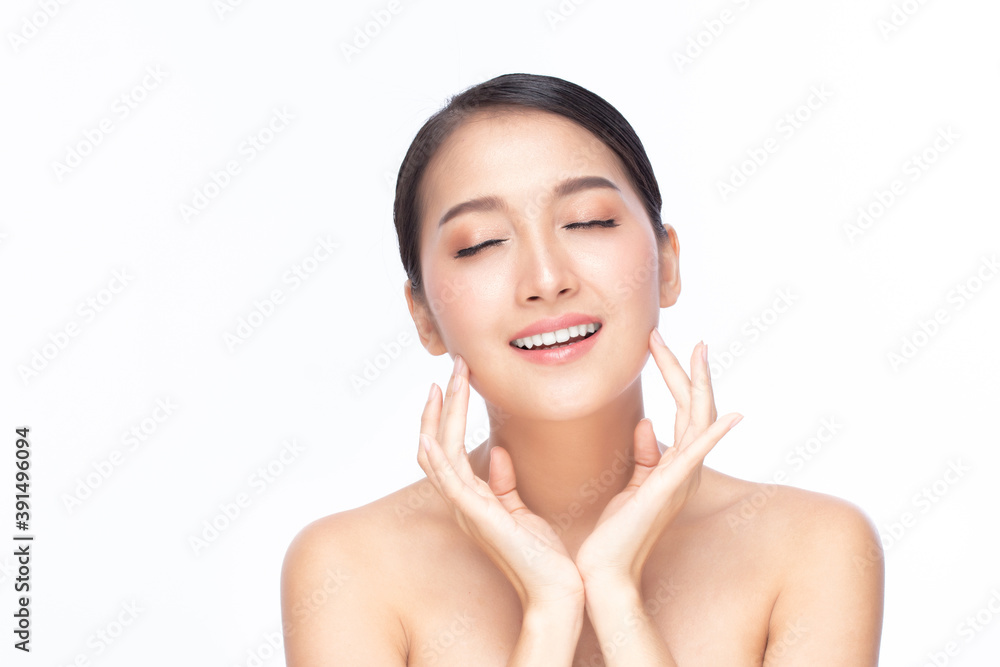 Beautiful spa model girl with perfect fresh clean skin. Beauty woman face portrait isolated on white background. Beautiful spa model girl with perfect fresh clean skin. Beauty woman face portrait isolated on white background.