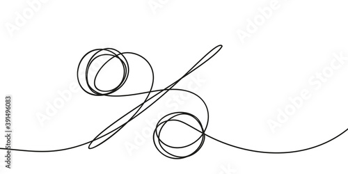 Continuous one line drawing of percent sign, Minimalist contour vector illustration made of single thin line black and white