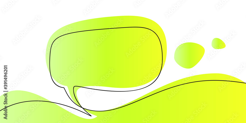 Continuous one line drawing of speech bubble on bright fresh green gradient abstract shape, Vector minimalist linear illustration made of single line banner note template Continuous one line drawing of speech bubble on bright fresh green gradient abstract shape, Vector minimalist linear illustration made of single line banner note template