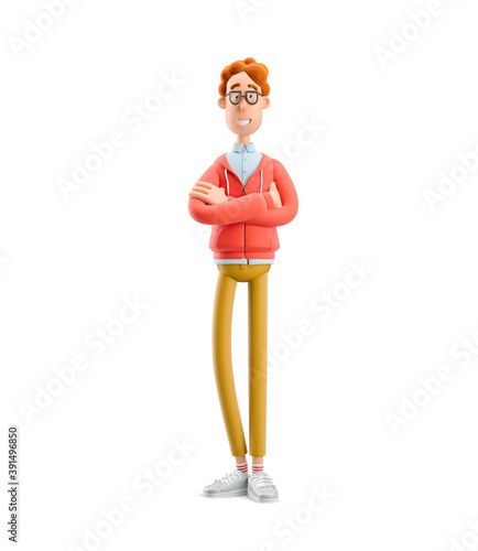 3d illustration. Nerd Larry standing with hands crossed. photo