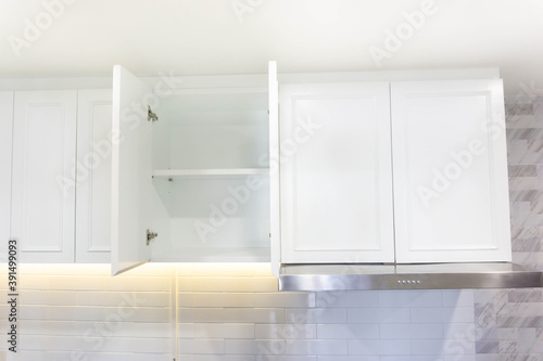 White storage cabinet in the modern kitchen.