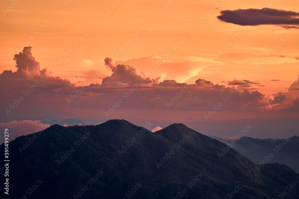 Fog over the Doi Inthanon mountain, Chiang Mai Thailand. The highest peak of Thailand