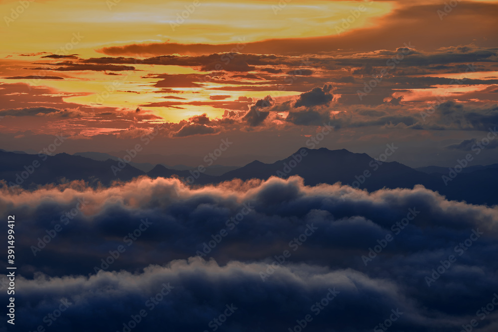 clouds over the Doi Inthanon mountain, Chiang Mai Thailand. The highest peak of Thailand