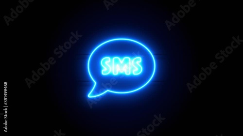 Wallpaper Mural SMS neon sign appear in center and disappear after some time. Animated blue neon icon on black background. Looped animation. Torontodigital.ca