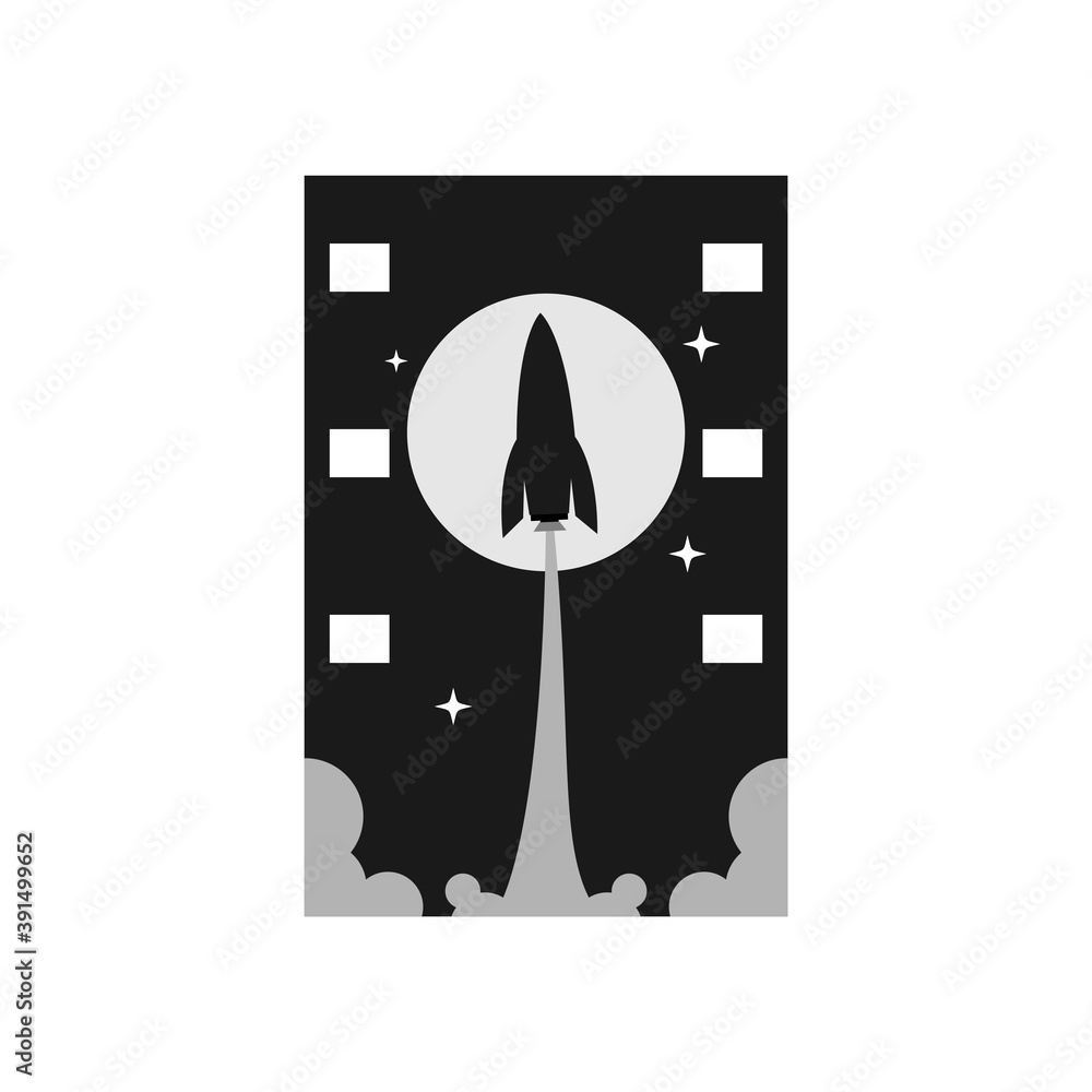 Illustration Vector Graphic of Rocket Night Film. Perfect to use for Cinema logo