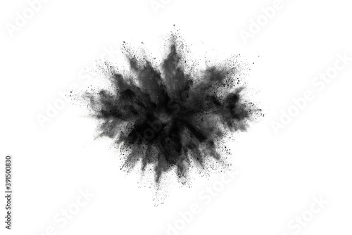 Black powder explosion isolated on white  background.