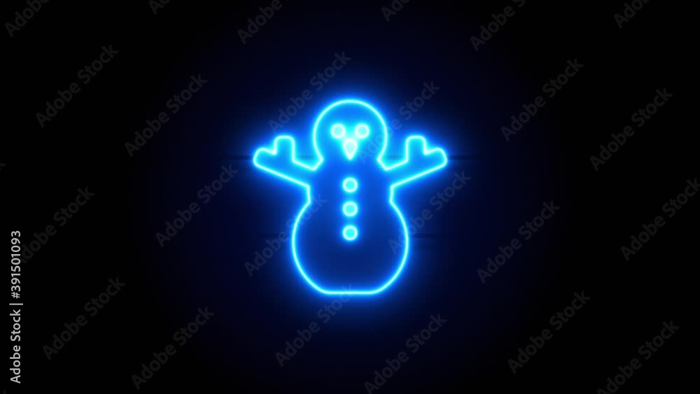 Snowman neon sign appear in center and disappear after some time. Animated blue neon icon on black background. Looped animation. Snowman neon sign appear in center and disappear after some time. Animated blue neon icon on black background. Looped animation.