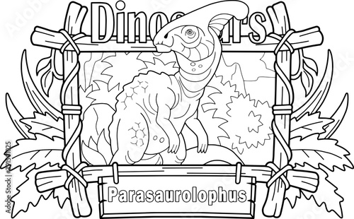 prehistoric dinosaur parasaurolophus, coloring book, contour picture