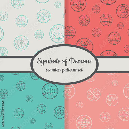 Collection of seamless patterns with symbols of demons designed for web, fabric, paper and all prints 