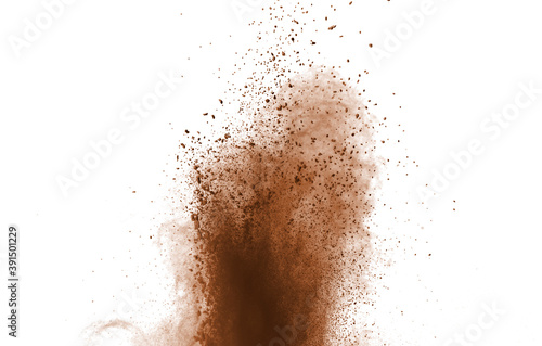 Wallpaper Mural Freeze motion of brown color powder exploding on white background.  Torontodigital.ca