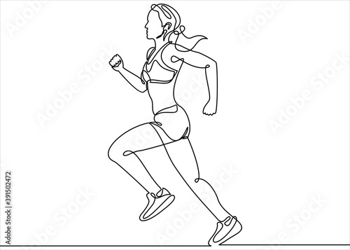 continuous single drawn one line girl on a run