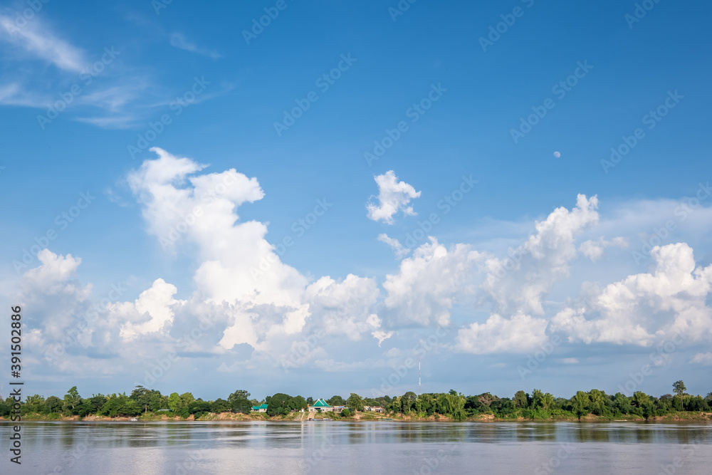 Landscape of Khong River with cloudy. Landscape of Khong River with cloudy.