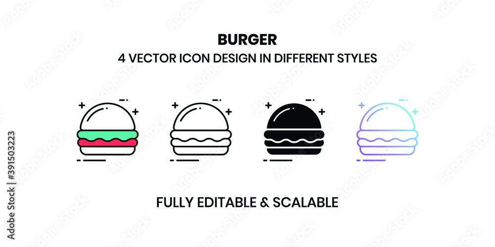 Burger vector illustration icons in different styles Burger vector illustration icons in different styles