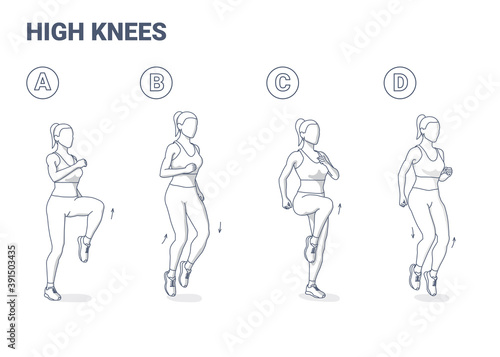 High knees exercise woman cartoon vector illustration concept. © Bulgakov