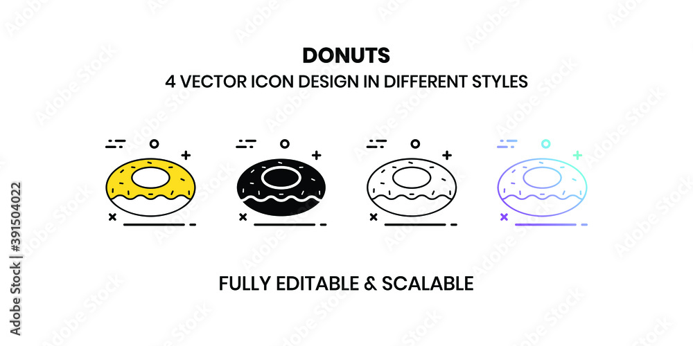 Donuts vector illustration icons in different styles Donuts vector illustration icons in different styles