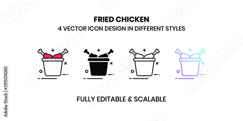 Fried Chicken vector illustration icons in different styles